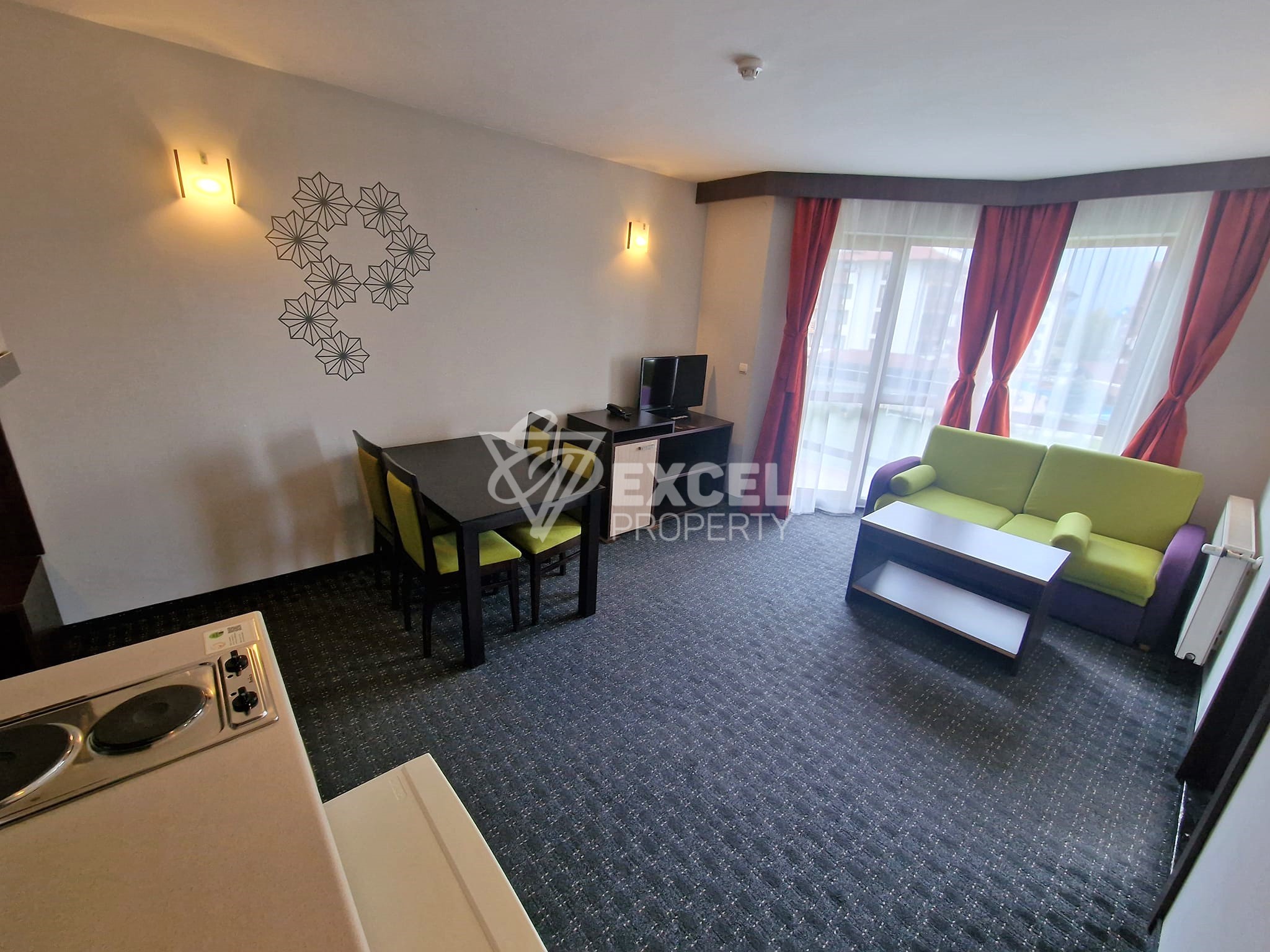 Bright one bedroom apartment 200 m from the Gondola in Bansko! View of Pirin mountain!